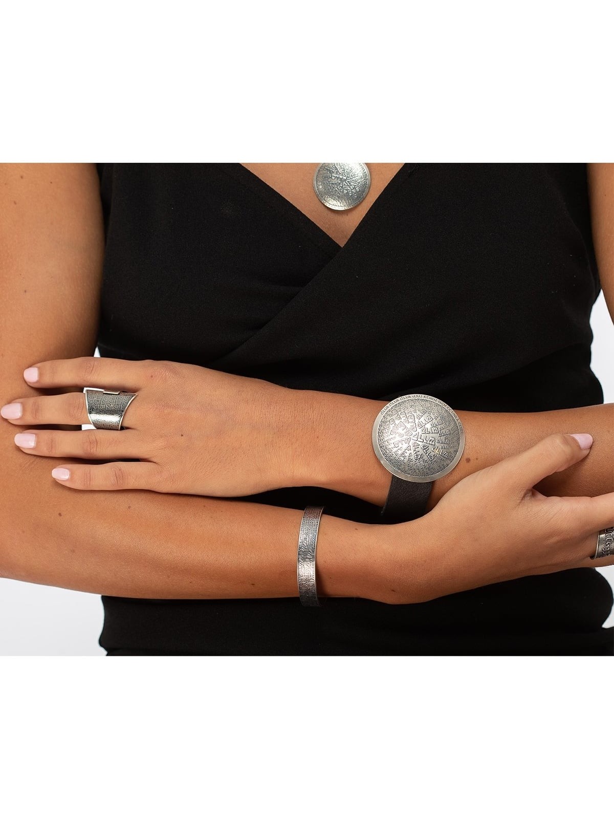 Silver-Plated Kadosh (Holy) Medallion Bracelet and Leather Strap