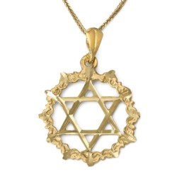 14K Gold Large Unisex Star of David Pendant with Filigree-Designed Cir