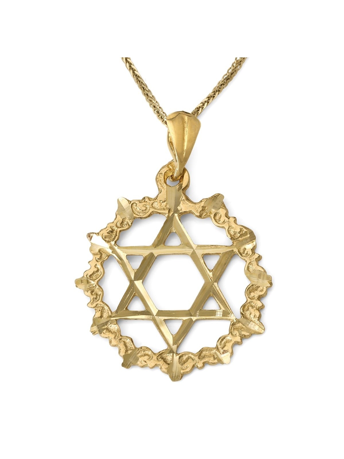 14K Gold Large Unisex Star of David Pendant with Filigree-Designed Cir