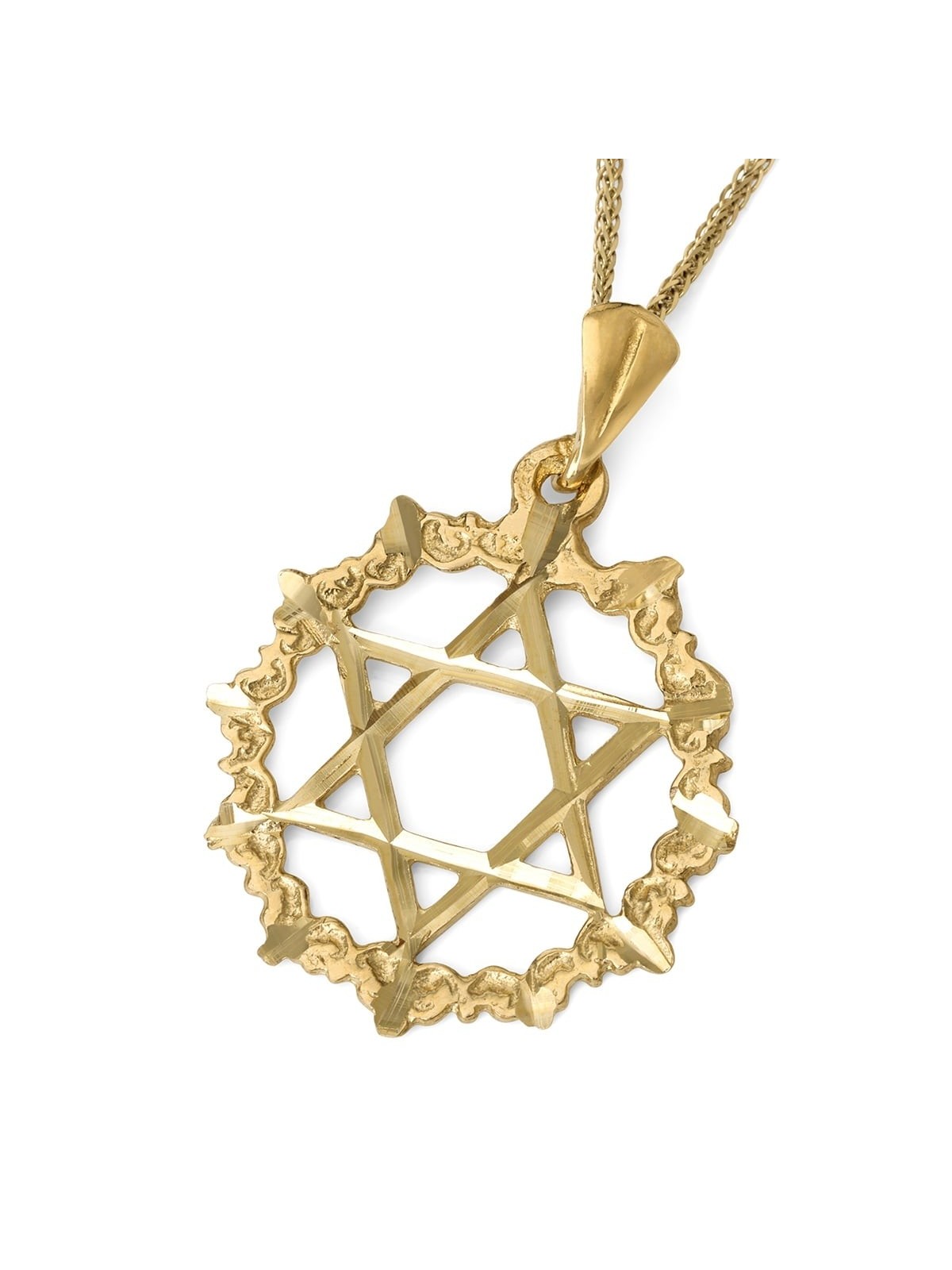 14K Gold Large Unisex Star of David Pendant with Filigree-Designed Cir