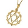 14K Gold Large Unisex Star of David Pendant with Filigree-Designed Cir