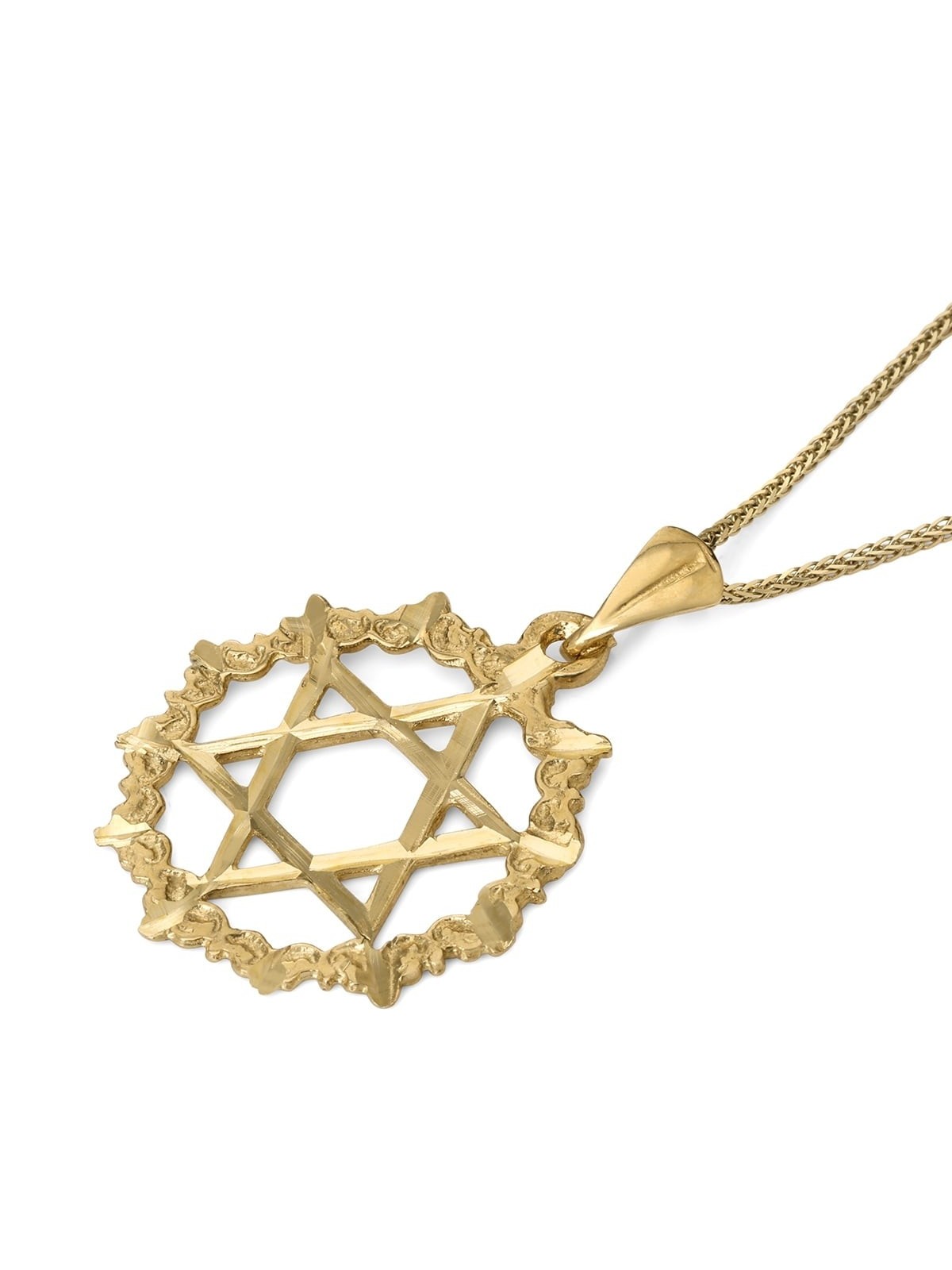 Grand pendentif étoile de David unisexe en or 14 carats avec cercle conçu en filigrane