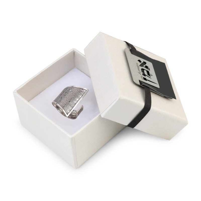 Bague Kabbale Ouverte Ajustable En Argent Sterling 925 Noirci - Trois Na