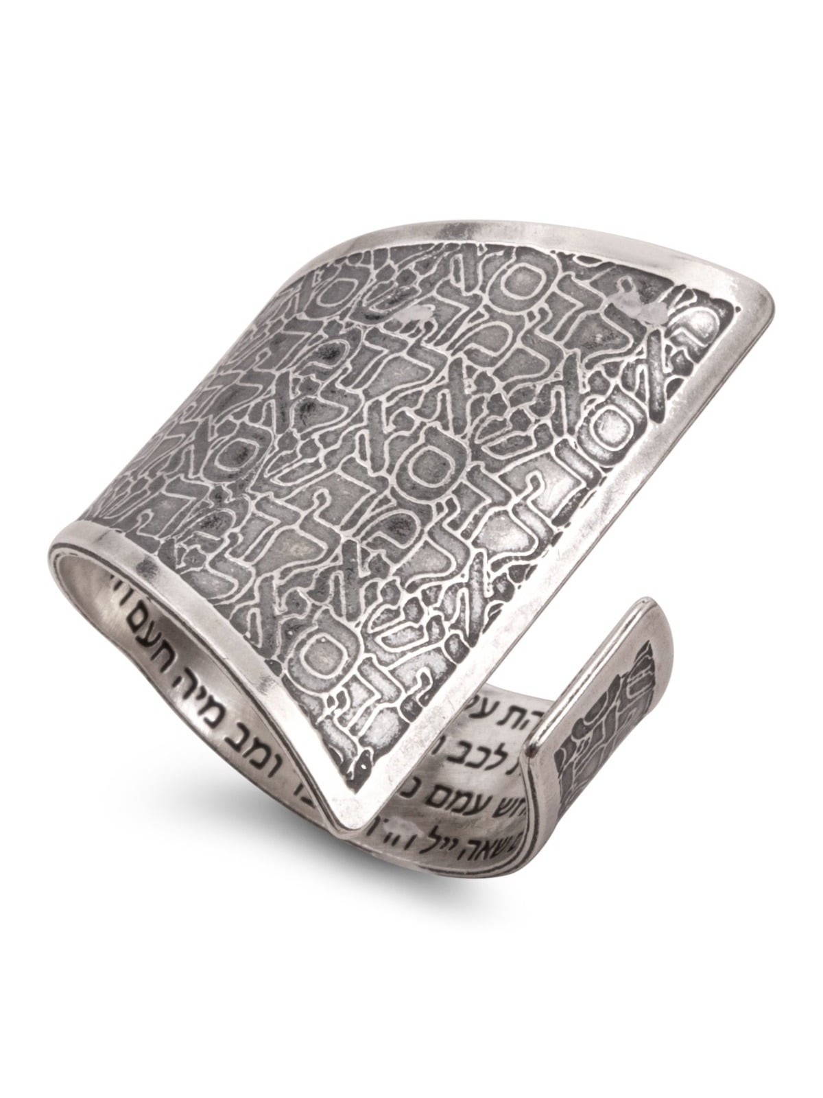 Blackened 925 Sterling Silver Adjustable Open Kabbalah Ring - Three Na