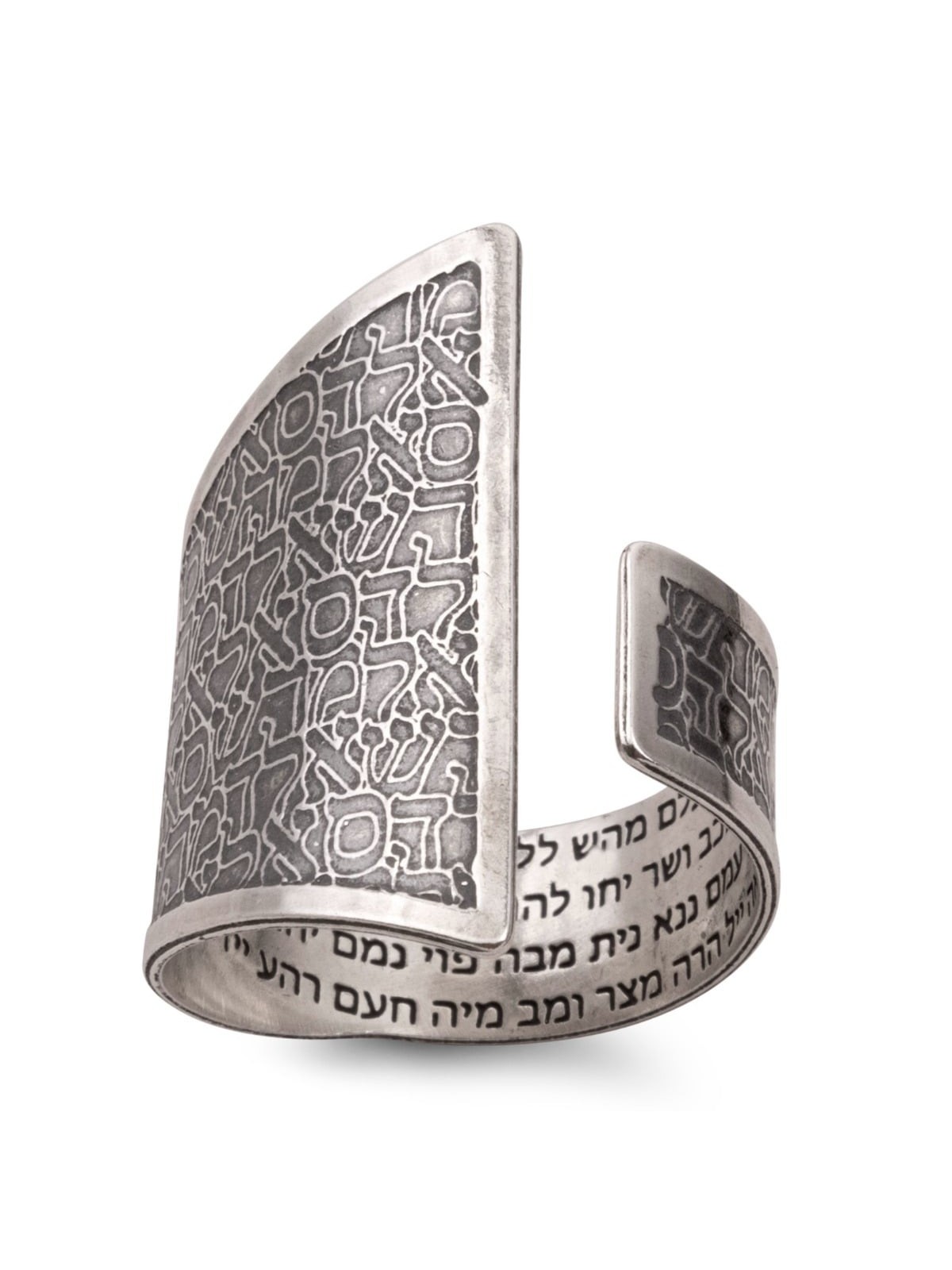 Blackened 925 Sterling Silver Adjustable Open Kabbalah Ring - Three Na