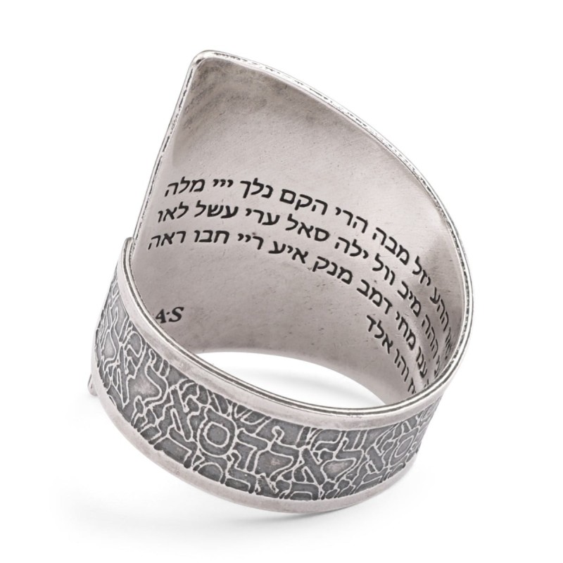 Bague Kabbale Ouverte Ajustable En Argent Sterling 925 Noirci - Trois Na
