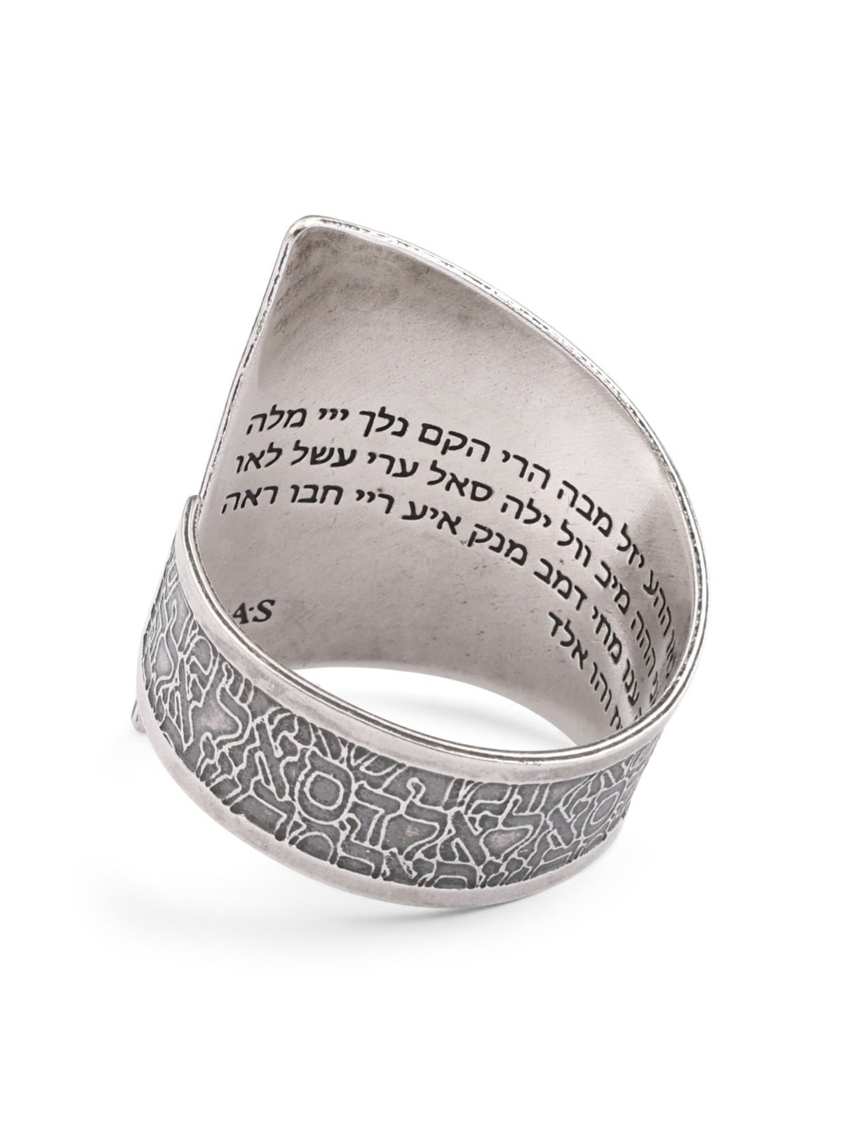 Bague Kabbale Ouverte Ajustable En Argent Sterling 925 Noirci - Trois Na