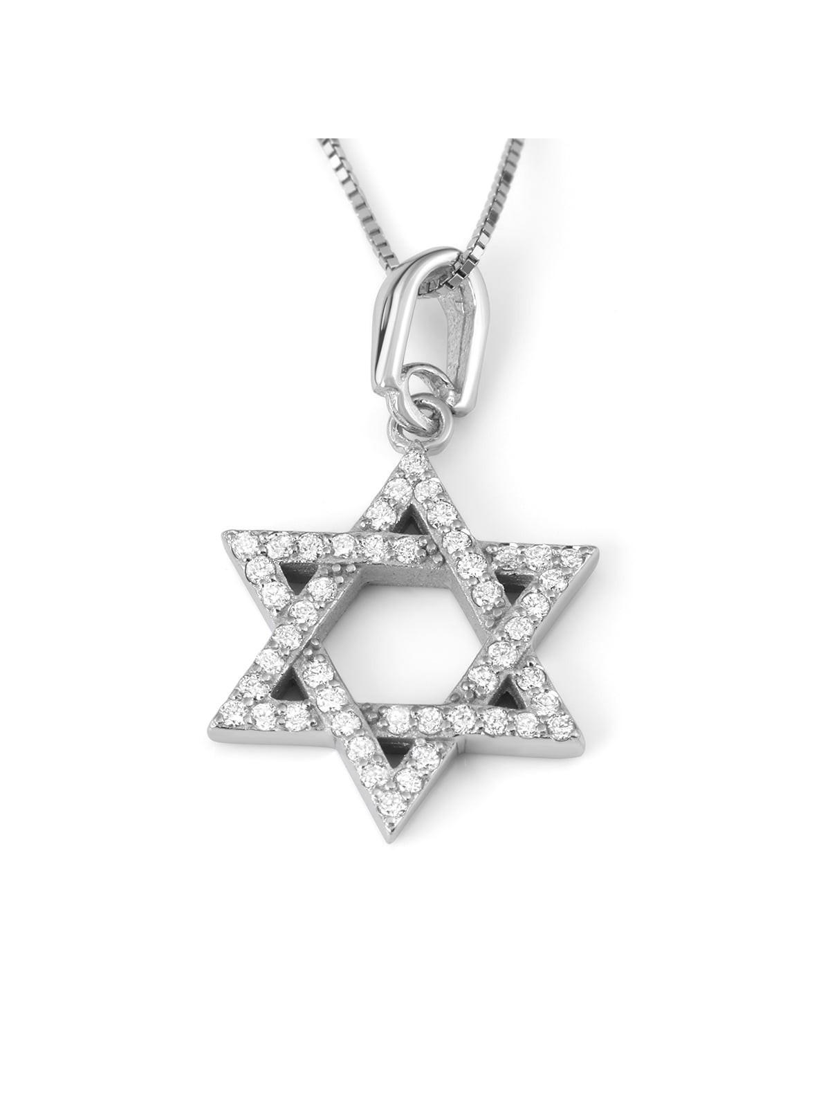 Pendentif étoile de David entrelacée en or blanc 14 carats rehaussé de diamants Nec