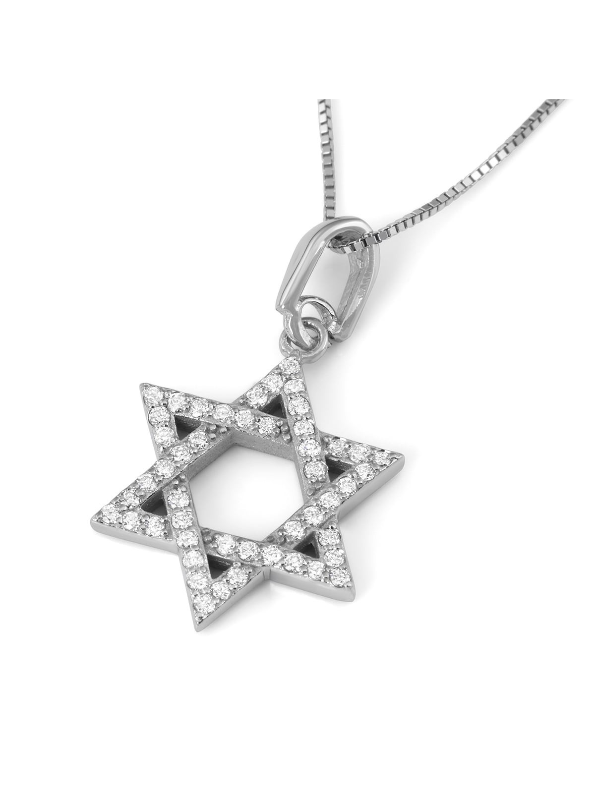 Diamond-Accented 14K White Gold Interlocking Star of David Pendant Nec