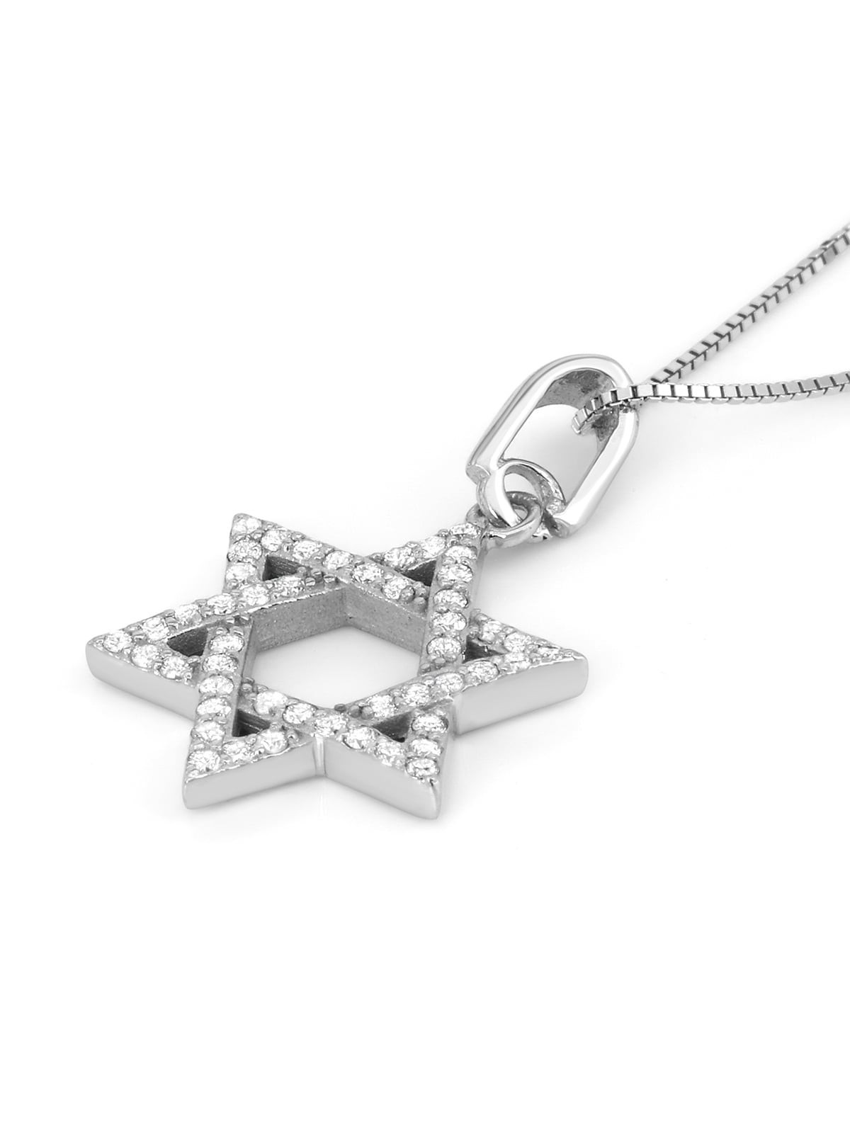 Pendentif étoile de David entrelacée en or blanc 14 carats rehaussé de diamants Nec