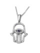 Pendentif Hamsa Evil Eye en or blanc 14 carats avec saphir et clouté avec D