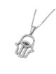14K White Gold Hamsa Evil Eye Pendant with Sapphire and Studded with D