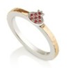 925 Sterling Silver & 9K Gold Hammered Pomegranate Ring with Zircon St