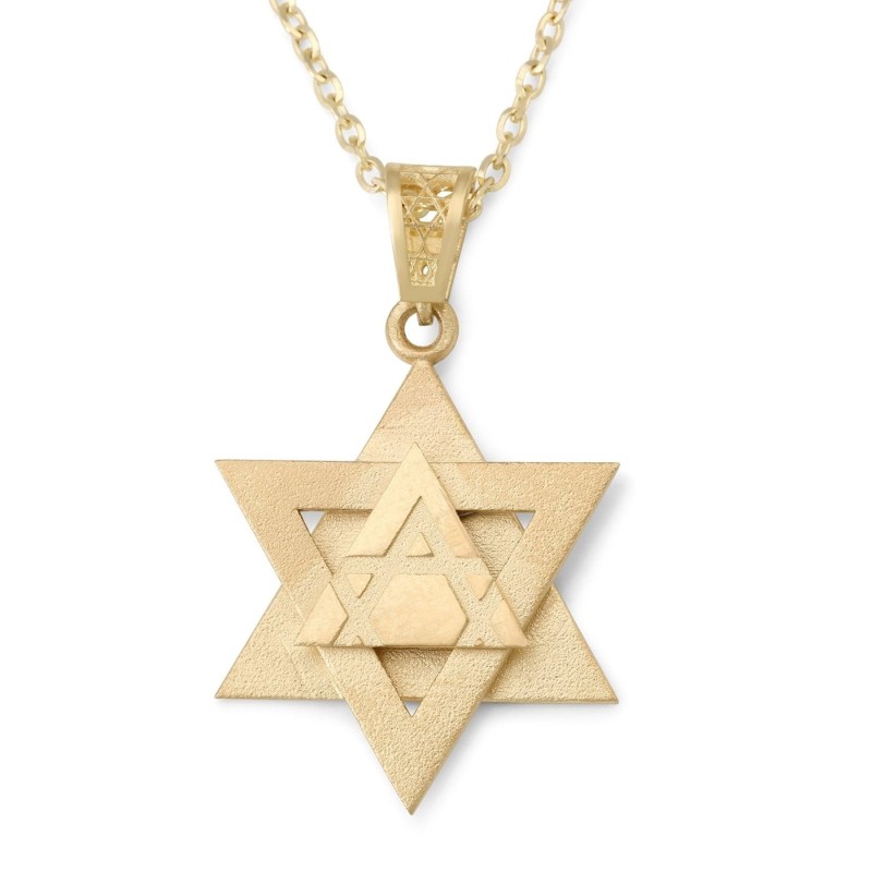 Pendentif étoile de David unisexe triple couche en or 14 carats