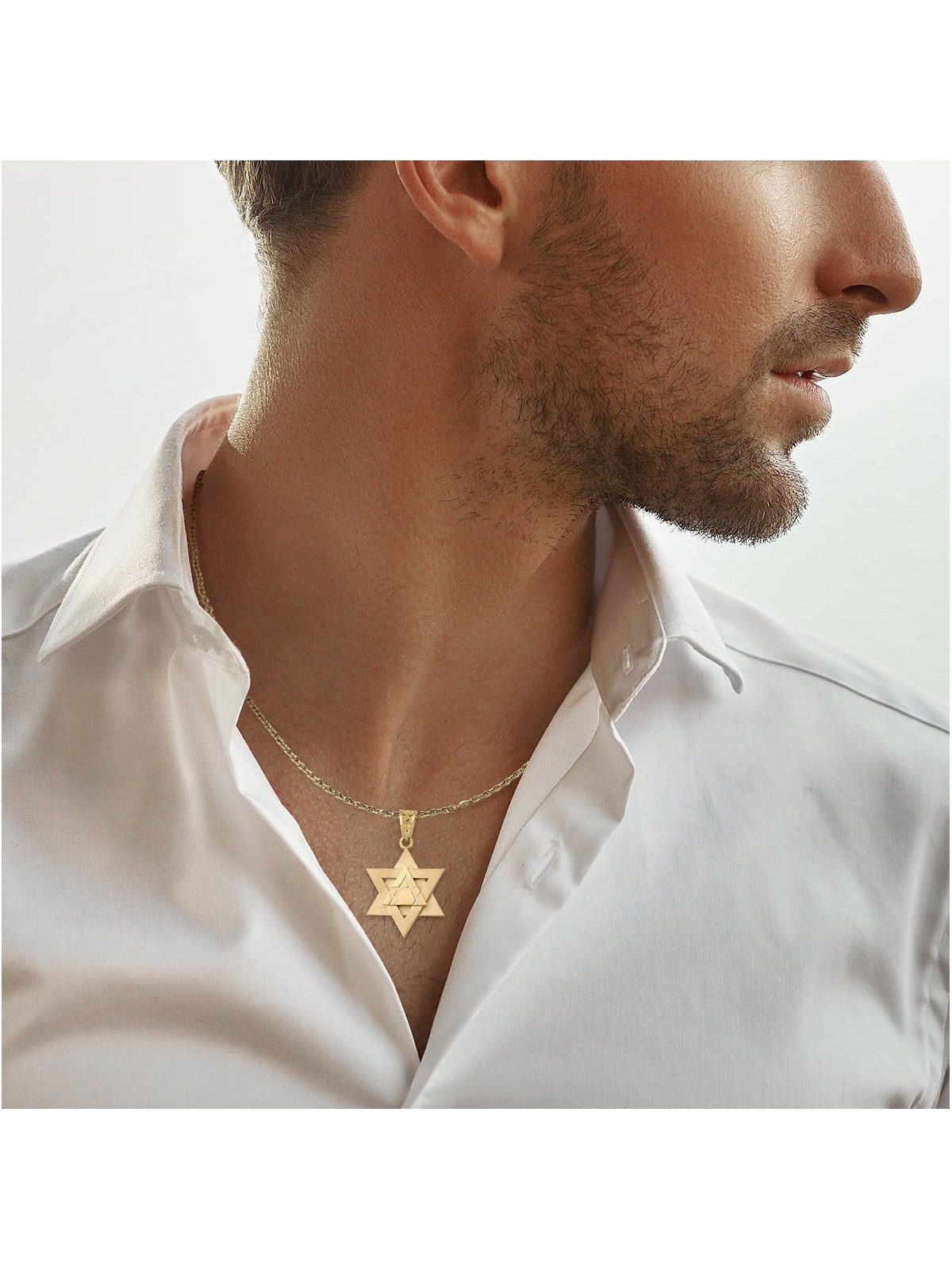 14K Gold Triple-Layered Unisex Star of David Pendant