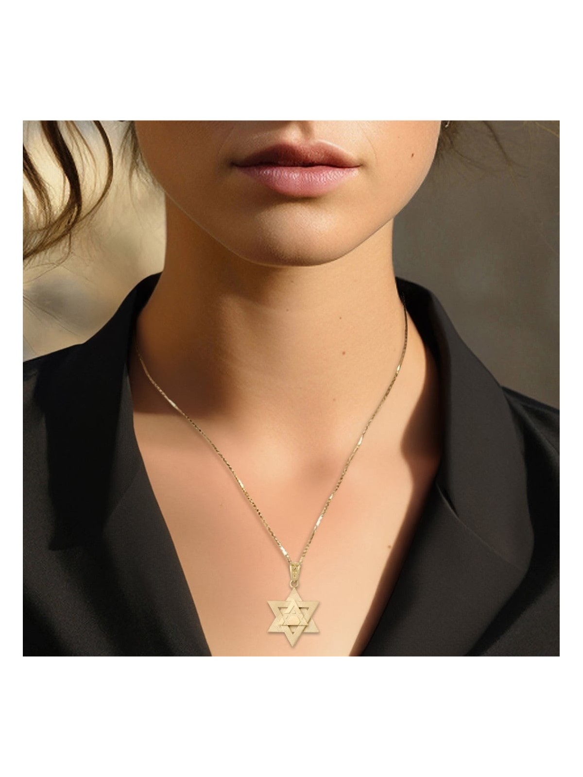 14K Gold Triple-Layered Unisex Star of David Pendant