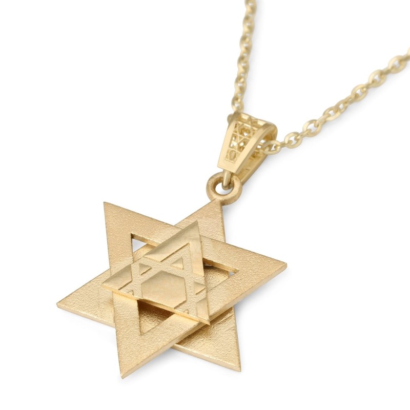 Pendentif étoile de David unisexe triple couche en or 14 carats