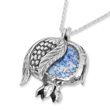 Grand collier de grenade en argent sterling et verre romain