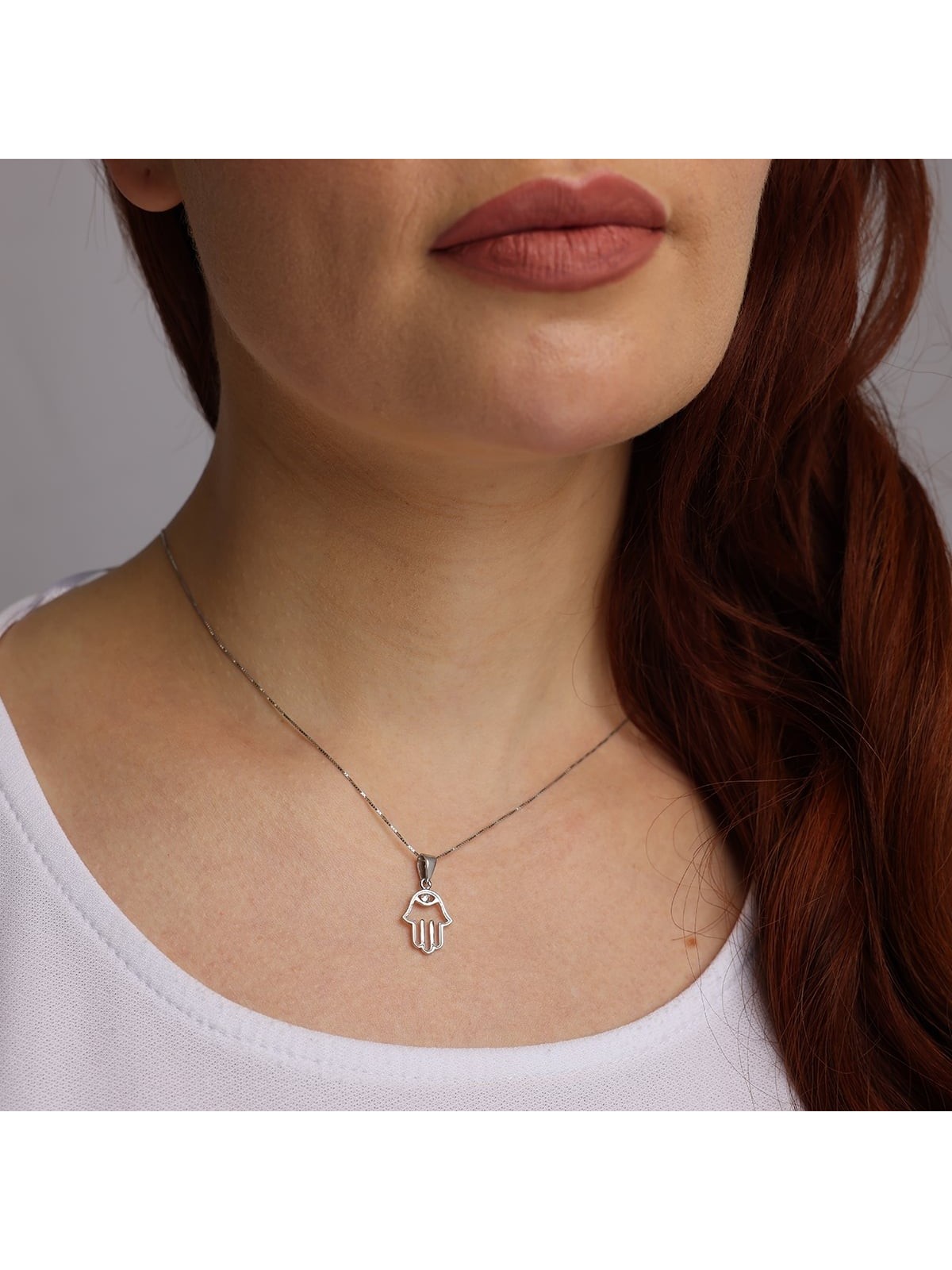 14K Gold Hamsa Pendant Necklace With Diamond-Accented Evil Eye Design