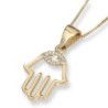 14K Gold Hamsa Pendant Necklace With Diamond-Accented Evil Eye Design