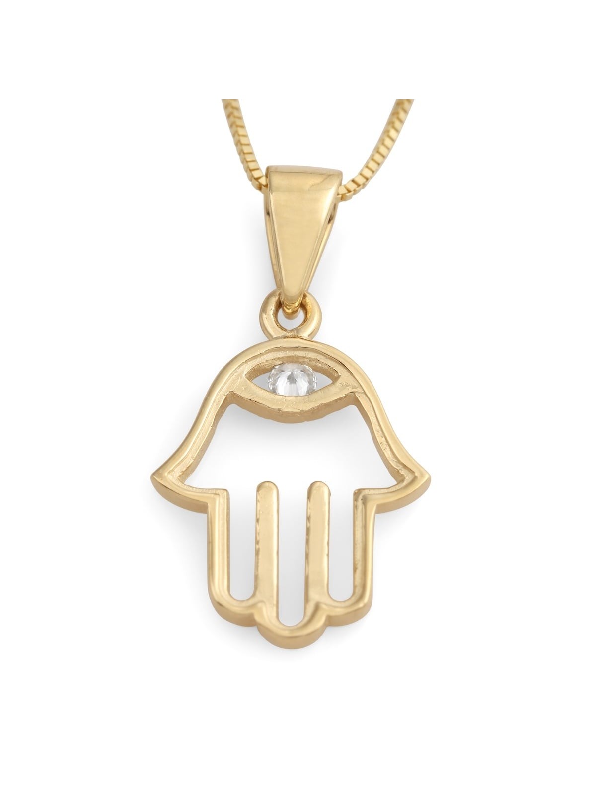 14K Gold Hamsa Pendant Necklace With Diamond-Accented Evil Eye Design