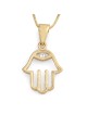 Collier pendentif Hamsa en or 14 carats avec motif mauvais œil rehaussé de diamants