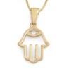 14K Gold Hamsa Pendant Necklace With Diamond-Accented Evil Eye Design