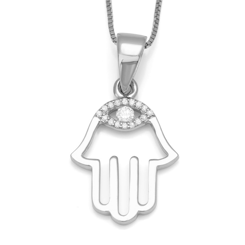 14K Gold Hamsa Pendant Necklace With Diamond-Accented Evil Eye Design