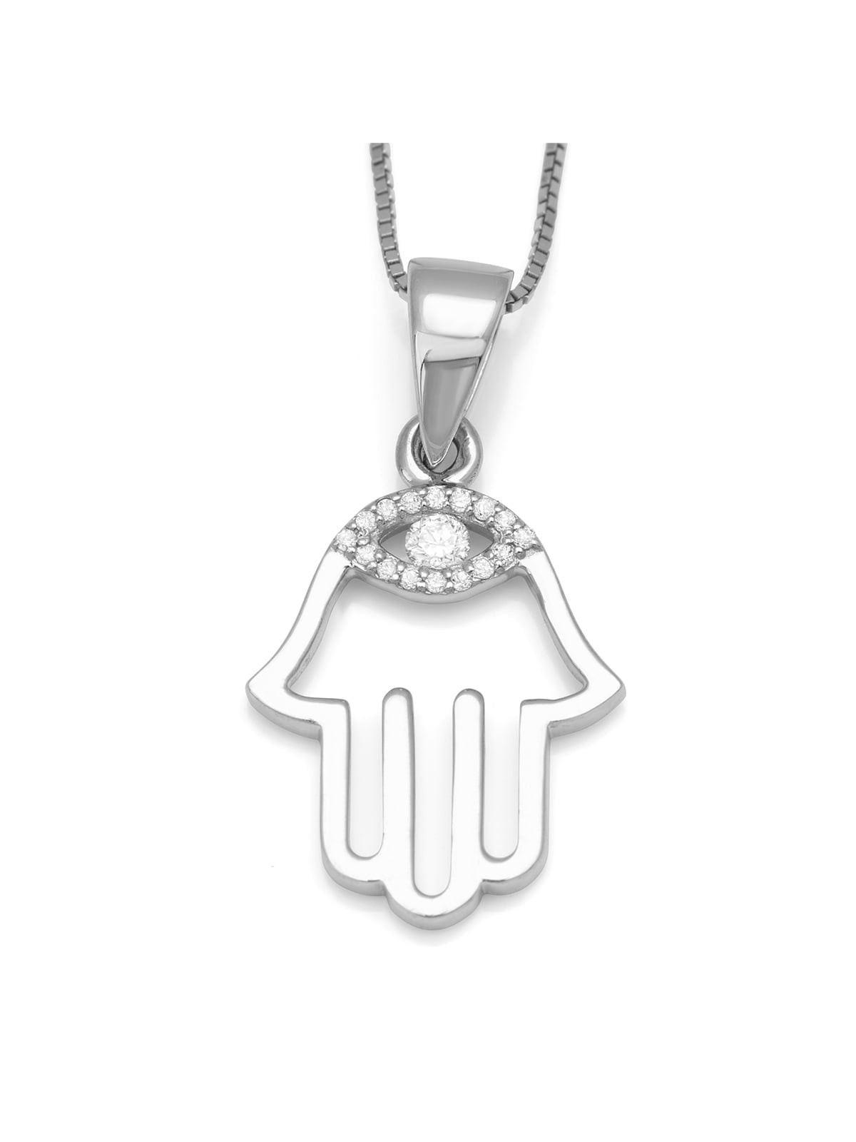 14K Gold Hamsa Pendant Necklace With Diamond-Accented Evil Eye Design