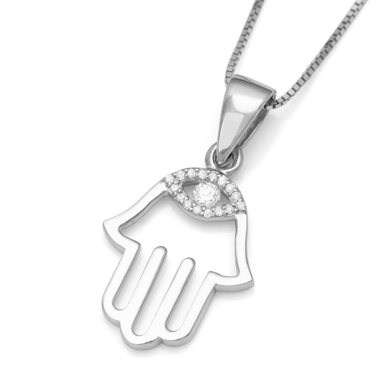Collier pendentif Hamsa en or 14 carats avec motif mauvais œil rehaussé de diamants