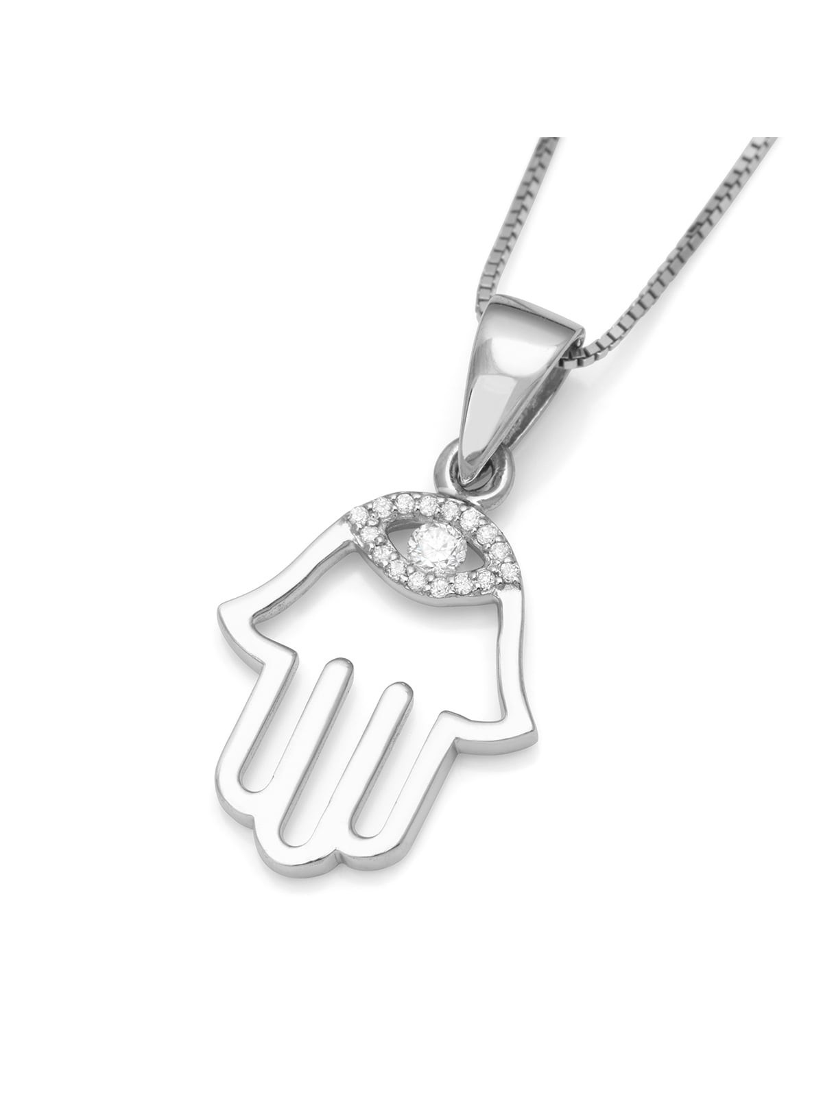 14K Gold Hamsa Pendant Necklace With Diamond-Accented Evil Eye Design