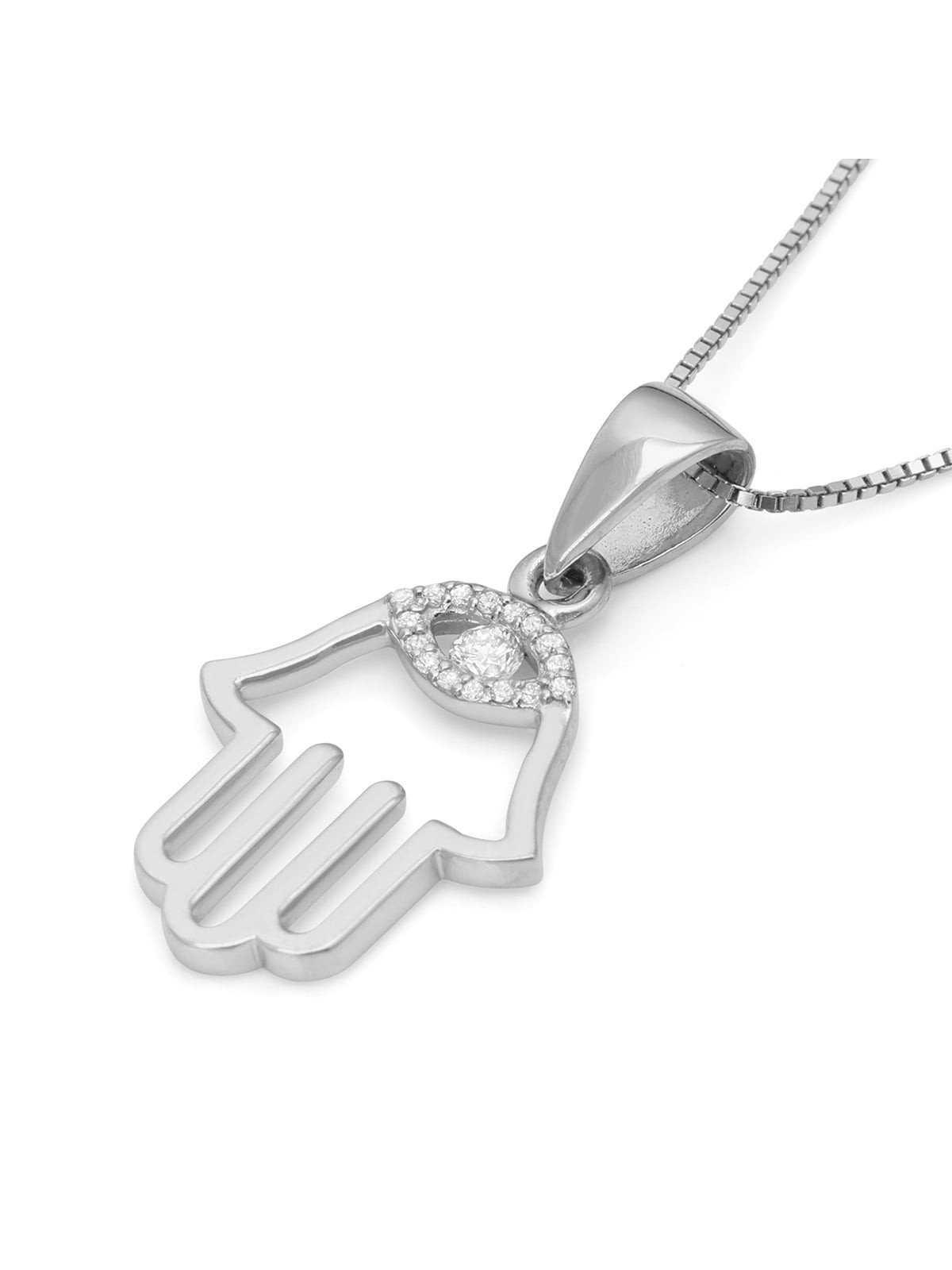 14K Gold Hamsa Pendant Necklace With Diamond-Accented Evil Eye Design