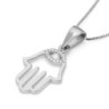 14K Gold Hamsa Pendant Necklace With Diamond-Accented Evil Eye Design