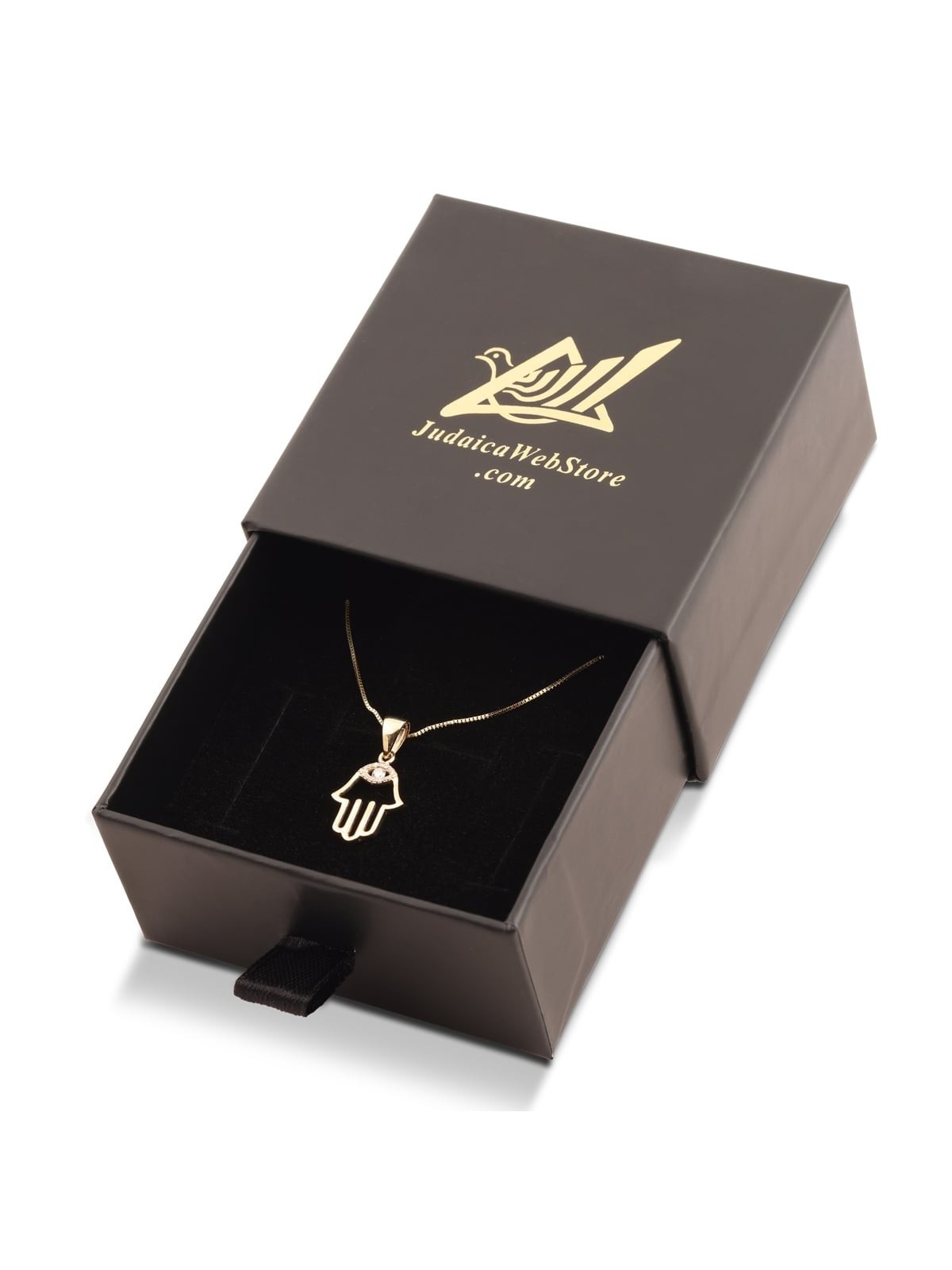 14K Gold Hamsa Pendant Necklace With Diamond-Accented Evil Eye Design
