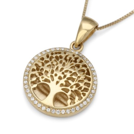 Collier pendentif arbre de vie en or 14 carats avec diamants étincelants