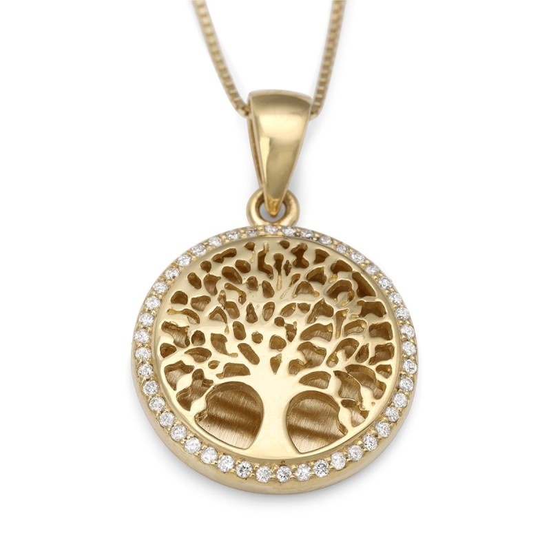 Collier pendentif arbre de vie en or 14 carats avec diamants étincelants