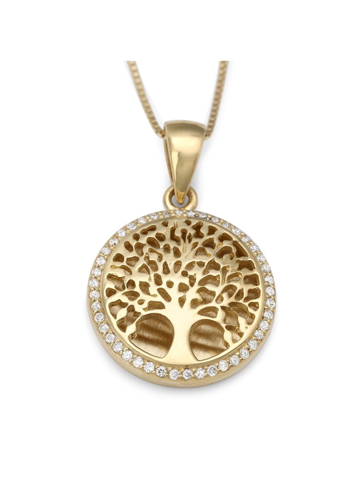 Collier pendentif arbre de vie en or 14 carats avec diamants étincelants