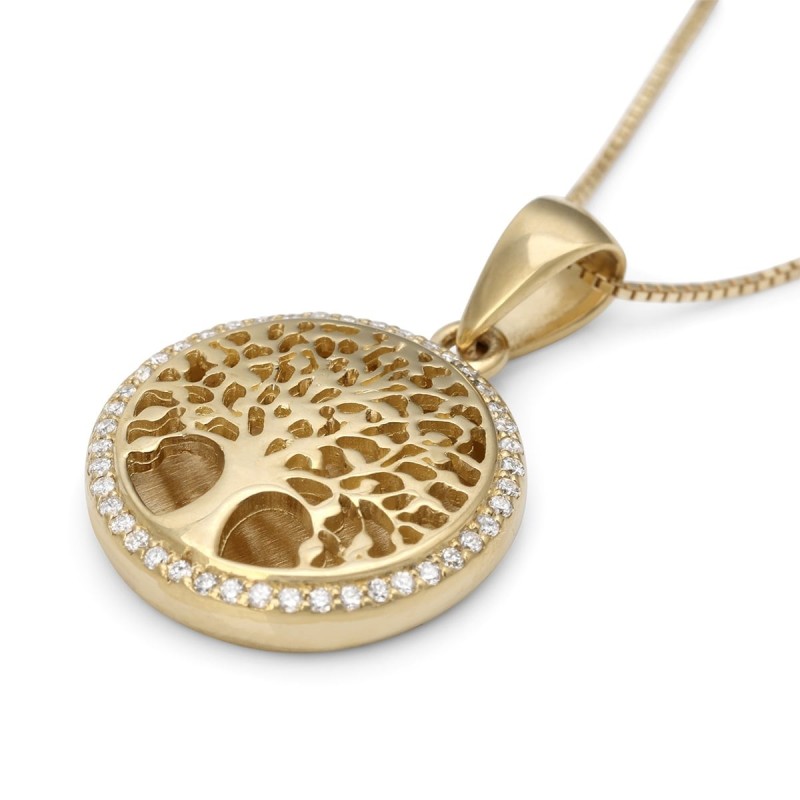 Collier pendentif arbre de vie en or 14 carats avec diamants étincelants