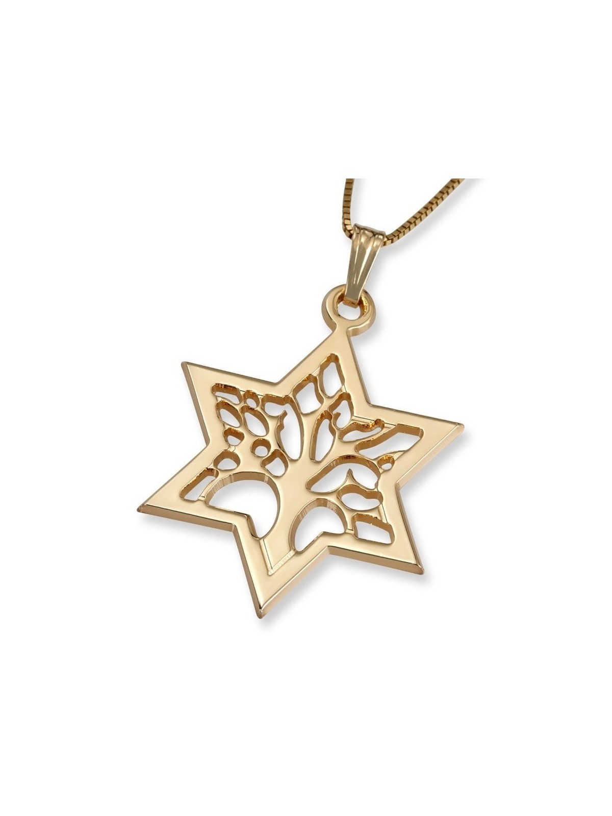14K Gold Star of David and Tree of Life Pendant Necklace (Choice of Co