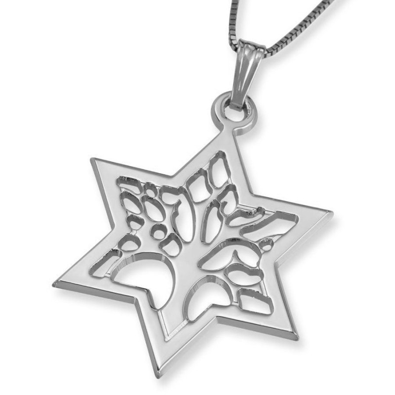 Collier pendentif étoile de David et arbre de vie en or 14 carats (choix de Co