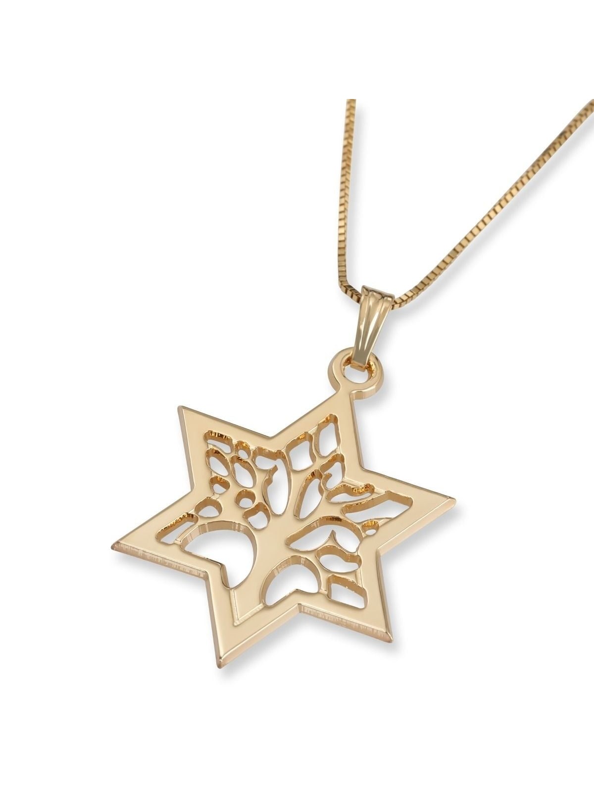 14K Gold Star of David and Tree of Life Pendant Necklace (Choice of Co