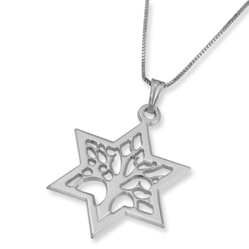 Collier pendentif étoile de David et arbre de vie en or 14 carats (choix de Co