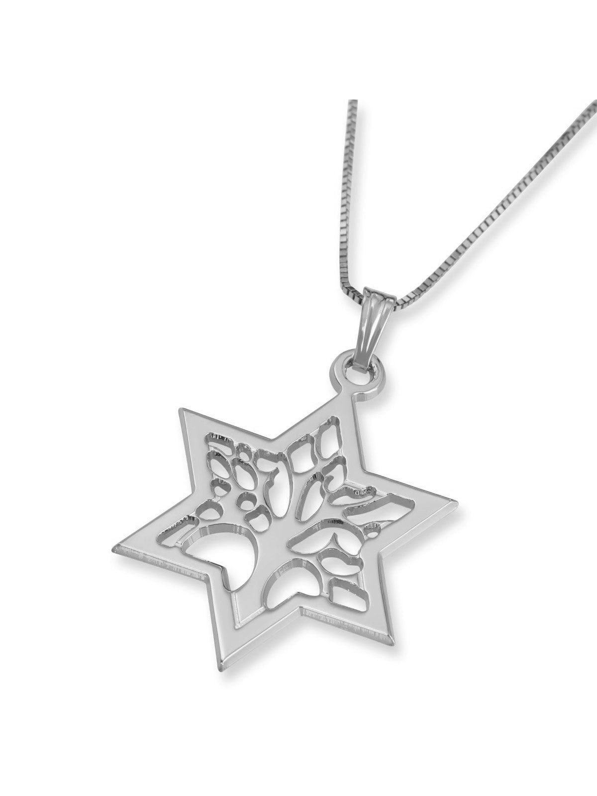 14K Gold Star of David and Tree of Life Pendant Necklace (Choice of Co