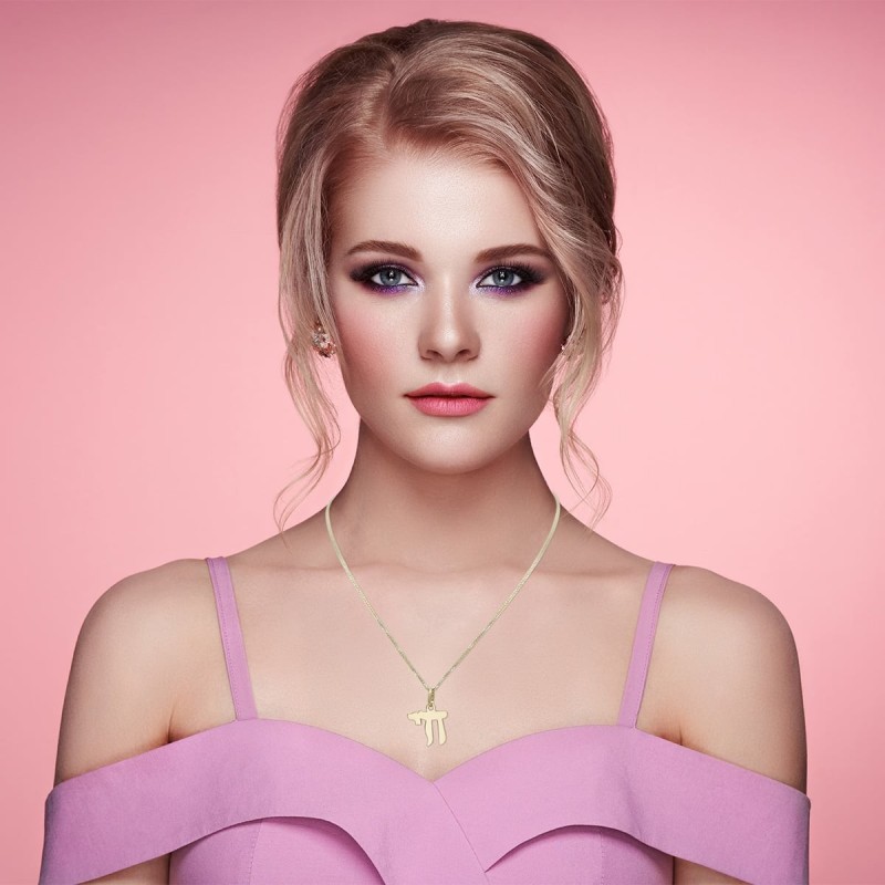 14K Gold Chai Pendant Necklace (Choice of Colors)