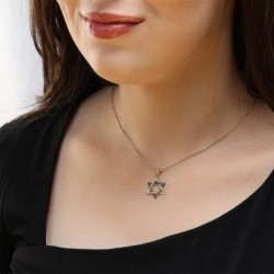 Anbinder Jewelry 14K Gold Blue and White Diamond Studded Star of David