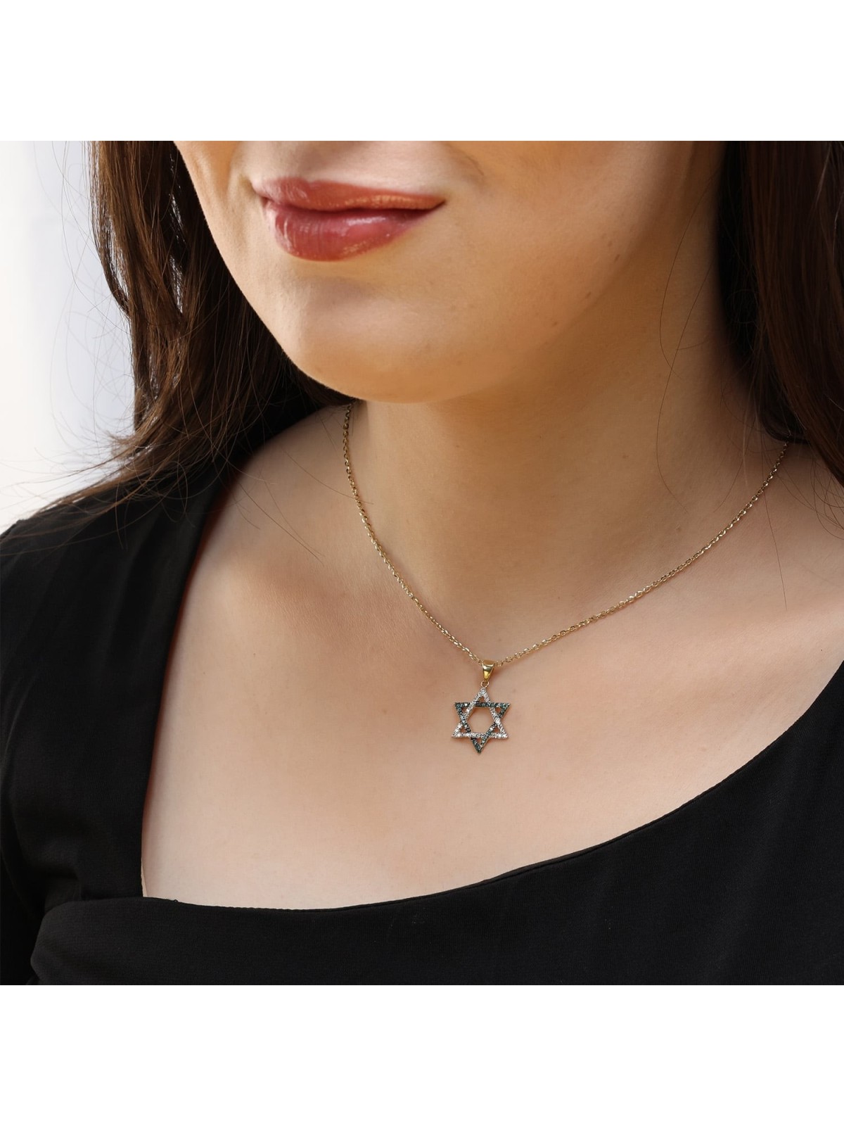 Anbinder Jewelry 14K Gold Blue and White Diamond Studded Star of David