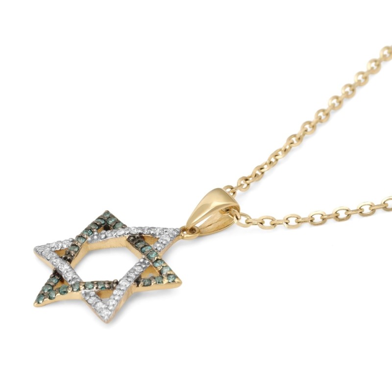 Anbinder Jewelry 14K Gold Blue and White Diamond Studded Star of David