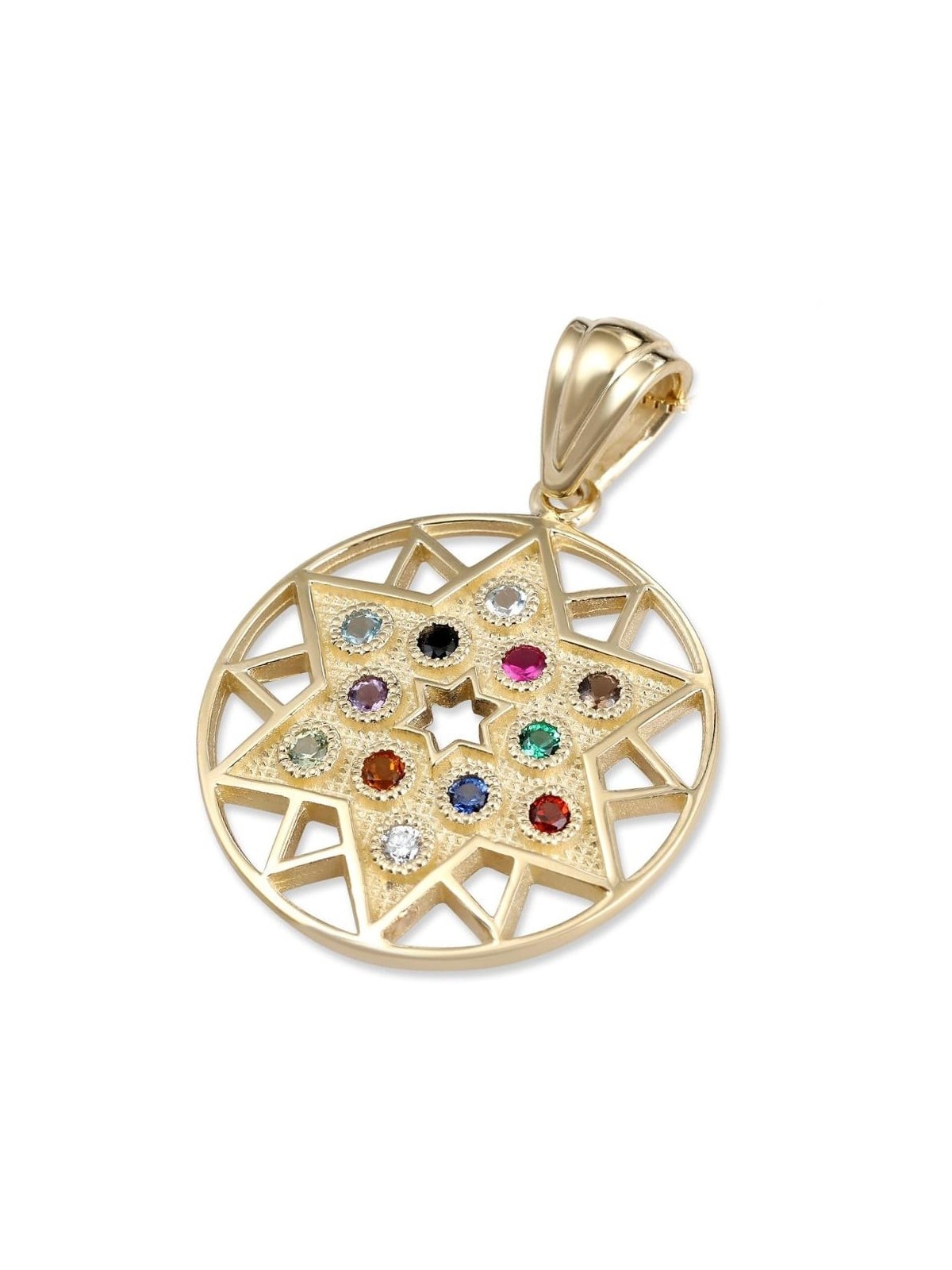 14K Yellow Gold Star of David Hoshen (Twelve Tribes of Israel) Pendant