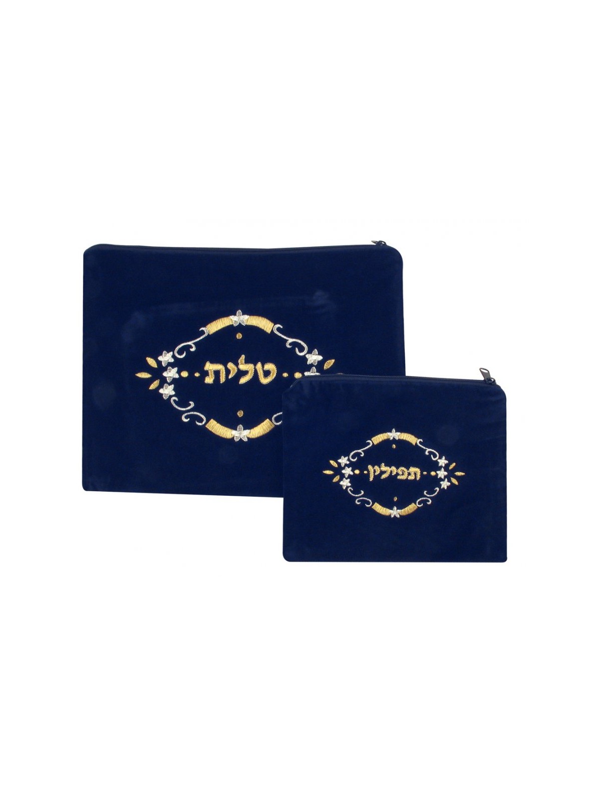 Dark Blue Velvet Tallit Tefillin Bags flowe... | Talit & Tefillin Bags