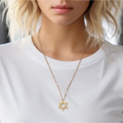 14K Gold Elegantly Lined Unisex Star of David Pendant